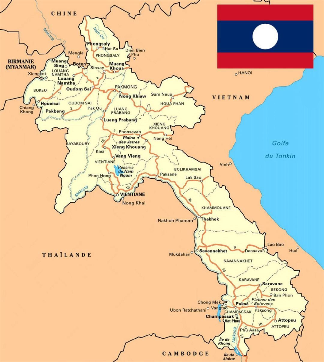 의 상세한지도를 라오스